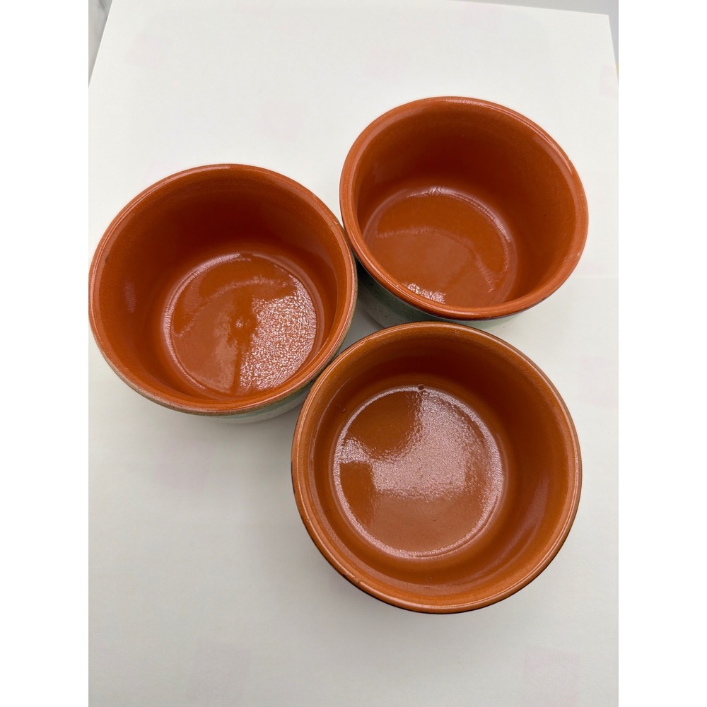 Set of 3 Stoneware Ramekins Terracotta Green Speckled Cream Ceramic Small Bowls - Picture 3 of 5